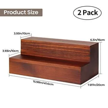 B4Life 2 Pack 16 Inch Liquor Bar Bottle Display Shelf, 2 Tier Real Wood Bar Shelves for Liquor Bottles, Bar Shelf for Liquor, Liquor Shelf for Home Bar Liquor Shelves Bottle Display