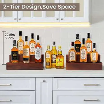 B4Life 2 Pack 16 Inch Liquor Bar Bottle Display Shelf, 2 Tier Real Wood Bar Shelves for Liquor Bottles, Bar Shelf for Liquor, Liquor Shelf for Home Bar Liquor Shelves Bottle Display