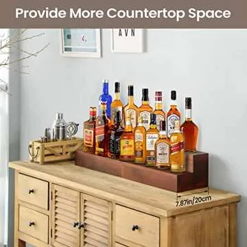 B4Life 2 Pack 16 Inch Liquor Bar Bottle Display Shelf, 2 Tier Real Wood Bar Shelves for Liquor Bottles, Bar Shelf for Liquor, Liquor Shelf for Home Bar Liquor Shelves Bottle Display