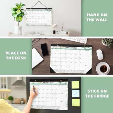 Calendar 2024, Desk Wall Calendar, January 2024 to June 2025, Monthly To Do List Large Plastic Cover 17" X 12" Calendar Set with String and Magnetic Sticker for Planning and Organizing
