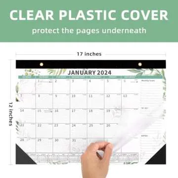 Calendar 2024, Desk Wall Calendar, January 2024 to June 2025, Monthly To Do List Large Plastic Cover 17" X 12" Calendar Set with String and Magnetic Sticker for Planning and Organizing