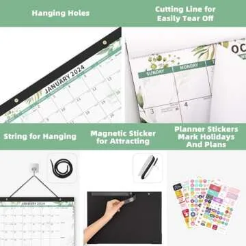 Calendar 2024, Desk Wall Calendar, January 2024 to June 2025, Monthly To Do List Large Plastic Cover 17" X 12" Calendar Set with String and Magnetic Sticker for Planning and Organizing