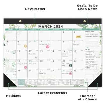 Calendar 2024, Desk Wall Calendar, January 2024 to June 2025, Monthly To Do List Large Plastic Cover 17" X 12" Calendar Set with String and Magnetic Sticker for Planning and Organizing