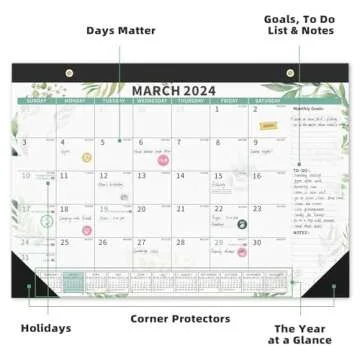 Calendar 2024, Desk Wall Calendar, January 2024 to June 2025, Monthly To Do List Large Plastic Cover 17" X 12" Calendar Set with String and Magnetic Sticker for Planning and Organizing