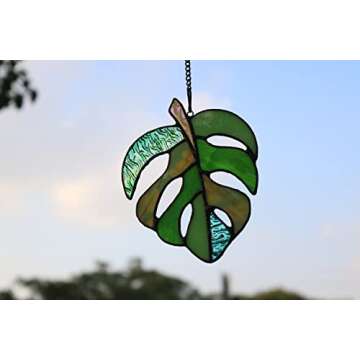 BOXCASA Variegated Monstera Stained Glass Window Hangings,Monstera Suncatcher Leaf Decor Plant Wall ...