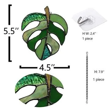 BOXCASA Variegated Monstera Stained Glass Window Hangings,Monstera Suncatcher Leaf Decor Plant Wall Art,Monstera Leaf Ornaments Gift for Mom