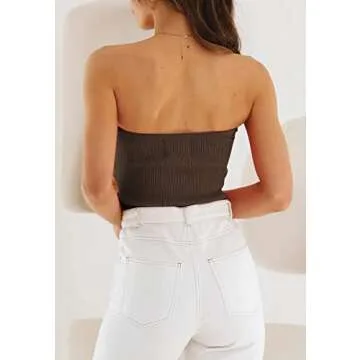 EFAN Womens Tube Tops Summer Outfits 2025 Casual Beach Vacation Clothes Sweaters Strapless Sleeveless Tank Tops Coffee S