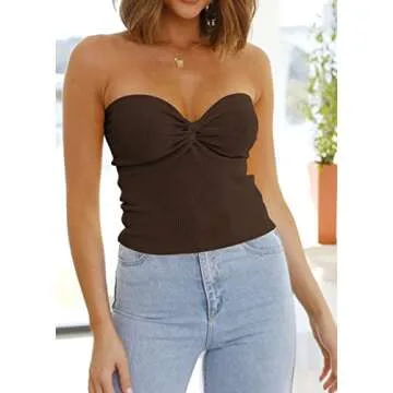 EFAN Womens Tube Tops Summer Outfits 2025 Casual Beach Vacation Clothes Sweaters Strapless Sleeveless Tank Tops Coffee S