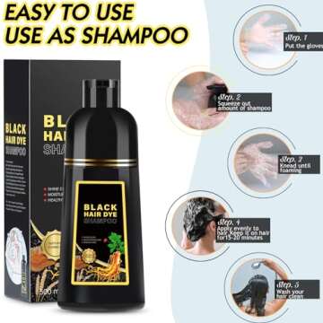 GDRFNP Black Hair Dye Shampoo 3 in 1 for Gray Hair, Herbal Shampoo Black Hair Dye for Women Men, Grey Coverage Shampoo 500ml (Black)