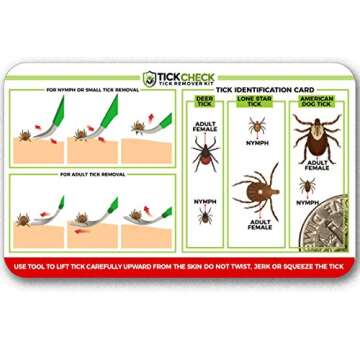 TickCheck Premium Tick Remover Kit - Stainless Steel Tick Remover + Tweezers, Leather Case, and Free Pocket Tick Identification Card (1)