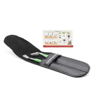 TickCheck Premium Tick Remover Kit - Stainless Steel Tick Remover + Tweezers, Leather Case, and Free Pocket Tick Identification Card (1)