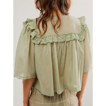 Summer Chiffon Shirt Cute Low Cut V-Neck Blouse for Women