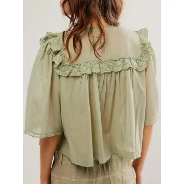 Summer Chiffon Shirt Cute Low Cut V-Neck Blouse for Women