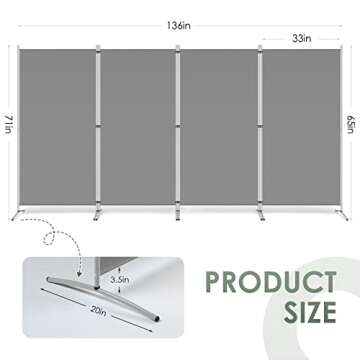 RANTILA 4 Panel Room Divider, 6 Ft Tall Folding Privacy Screen Room Dividers, Freestanding Room Part...