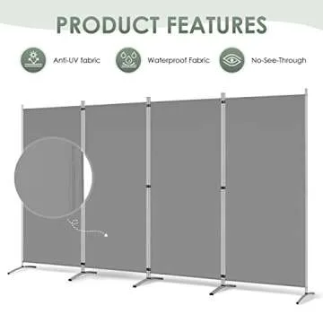 RANTILA 4 Panel Room Divider, 6 Ft Tall Folding Privacy Screen Room Dividers, Freestanding Room Partition Wall Dividers, 136''W x 20''D x 71''H, Grey