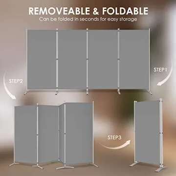 RANTILA 4 Panel Room Divider, 6 Ft Tall Folding Privacy Screen Room Dividers, Freestanding Room Partition Wall Dividers, 136''W x 20''D x 71''H, Grey
