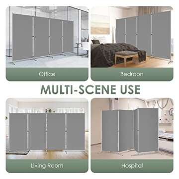 RANTILA 4 Panel Room Divider, 6 Ft Tall Folding Privacy Screen Room Dividers, Freestanding Room Partition Wall Dividers, 136''W x 20''D x 71''H, Grey