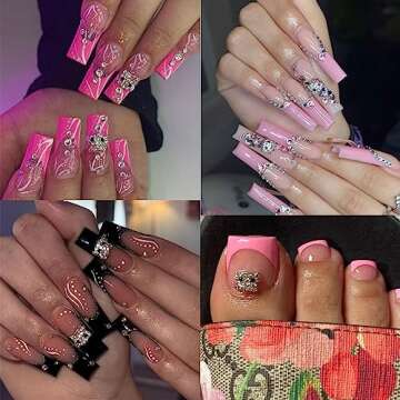 Tezocr Nail Charms Decoration Silver Nail Charms with Diamond Design Metal Kawaii Nail Charms Access...