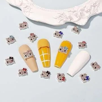 Tezocr Nail Charms Decoration Silver Nail Charms with Diamond Design Metal Kawaii Nail Charms Accessories 3D Flatback Cat Nail Charms for Acrylic Nails Cute Nail Jewelry Gems DIY Manicure 20Pcs