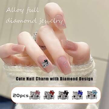 Tezocr Nail Charms Decoration Silver Nail Charms with Diamond Design Metal Kawaii Nail Charms Accessories 3D Flatback Cat Nail Charms for Acrylic Nails Cute Nail Jewelry Gems DIY Manicure 20Pcs