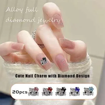 Tezocr Nail Charms Decoration Silver Nail Charms with Diamond Design Metal Kawaii Nail Charms Accessories 3D Flatback Cat Nail Charms for Acrylic Nails Cute Nail Jewelry Gems DIY Manicure 20Pcs