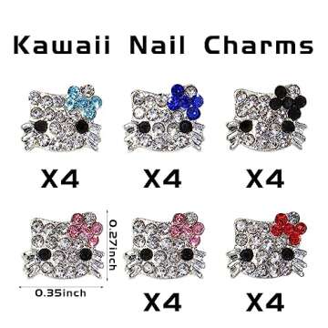 Tezocr Nail Charms Decoration Silver Nail Charms with Diamond Design Metal Kawaii Nail Charms Accessories 3D Flatback Cat Nail Charms for Acrylic Nails Cute Nail Jewelry Gems DIY Manicure 20Pcs
