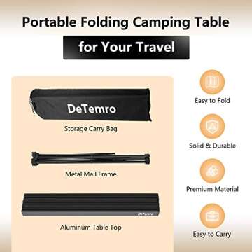 DeTemro Camping Side Table, Portable Folding Table w/Carry Bag, Lightweight Aluminum Beach Foldable Small Camp for Outdoor, Picnic, Travel, 66lbs Capacity (Burlywood, Small)
