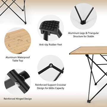 DeTemro Camping Side Table, Portable Folding Table w/Carry Bag, Lightweight Aluminum Beach Foldable Small Camp for Outdoor, Picnic, Travel, 66lbs Capacity (Burlywood, Small)