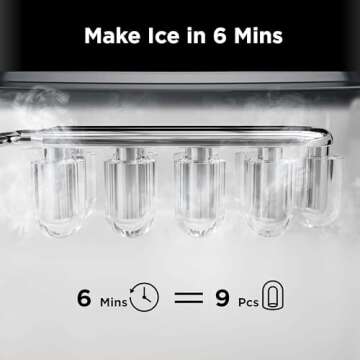 Silonn Countertop Ice Maker, 9 Ice Cubes in 6 Mins, 26 Lbs in 24 Hrs, Compact Ice Machine with Ice Basket & Scoop, 2 Ice Sizes, Self-Cleaning Ice Maker for Home/Party/Office/Bar/Dorm, Black