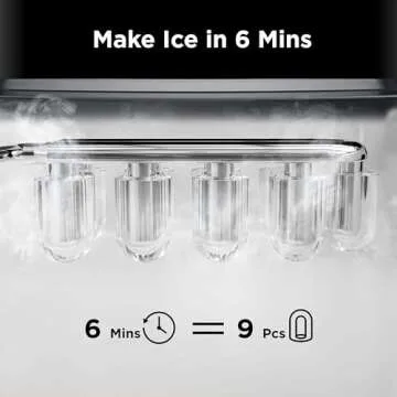 Silonn Countertop Ice Maker, 9 Ice Cubes in 6 Mins, 26 Lbs in 24 Hrs, Compact Ice Machine with Ice Basket & Scoop, 2 Ice Sizes, Self-Cleaning Ice Maker for Home/Party/Office/Bar/Dorm, Black