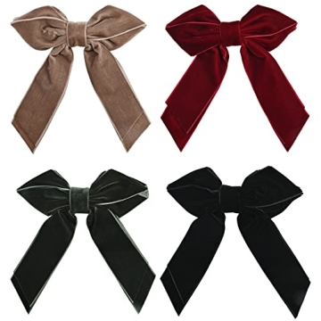 DEEKA 4 PCS 6" Large Velvet Bows Hair Clips Barrettes Hair Accessories for Women and Girls