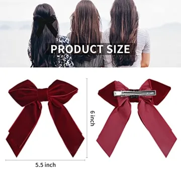 DEEKA 4 PCS 6" Large Velvet Bows Hair Clips Barrettes Hair Accessories for Women and Girls