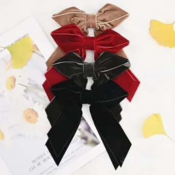 DEEKA 4 PCS 6" Large Velvet Bows Hair Clips Barrettes Hair Accessories for Women and Girls
