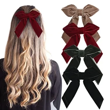 DEEKA 4 PCS 6" Large Velvet Bows Hair Clips Barrettes Hair Accessories for Women and Girls
