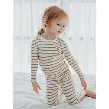 AVAUMA Baby Boys Girls Pajama Set 6M-7T Kids Cute Toddler Snug fit Pjs Cotton Sleepwear (Stripe_Mustard Large)