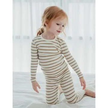 AVAUMA Baby Boys Girls Pajama Set 6M-7T Kids Cute Toddler Snug fit Pjs Cotton Sleepwear (Stripe_Mustard Large)