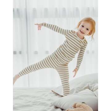 AVAUMA Baby Boys Girls Pajama Set 6M-7T Kids Cute Toddler Snug fit Pjs Cotton Sleepwear (Stripe_Mustard Large)
