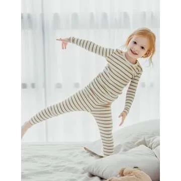 AVAUMA Baby Boys Girls Pajama Set 6M-7T Kids Cute Toddler Snug fit Pjs Cotton Sleepwear (Stripe_Mustard Large)