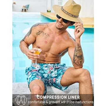 KBVOT Men's Swim Trunks Quick Dry Compression 7 Inseam