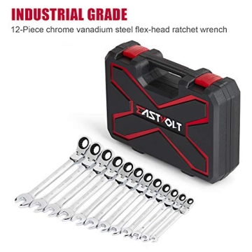Eastvolt 12-Piece Flex-Head Wrench Set for Mechanics and DIYers