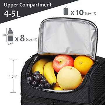 Extra Large Lunch Bag - 13L/ 22 Can, Insulated & Leakproof Adult Reusable Meal Prep Bento Box Cooler Tote for Men & Women with Dual Compartment, Black