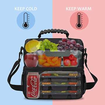 Extra Large Lunch Bag - 13L/ 22 Can, Insulated & Leakproof Adult Reusable Meal Prep Bento Box Cooler Tote for Men & Women with Dual Compartment, Black