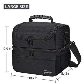 Extra Large Lunch Bag - 13L/ 22 Can, Insulated & Leakproof Adult Reusable Meal Prep Bento Box Cooler Tote for Men & Women with Dual Compartment, Black