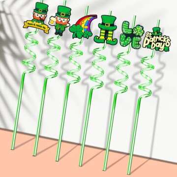 32 Pcs St Patrick's Day Party Favors Crazy Reusable Drinking Straws for St Patricks Day Accessories Supplies Decorations