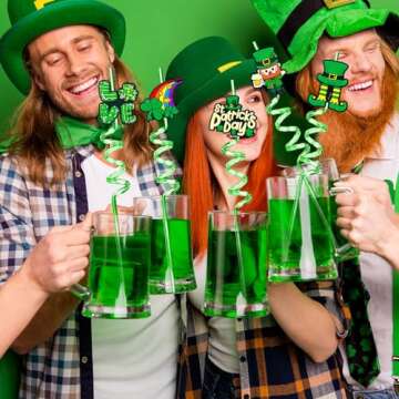 32 Pcs St Patrick's Day Party Favors Crazy Reusable Drinking Straws for St Patricks Day Accessories Supplies Decorations