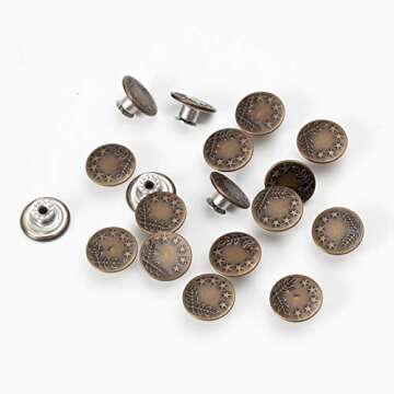 20 Sets 17mm Replacement Jeans Buttons Pants Metal Button Snap Denim Buttons Replacement Kit Suspend...