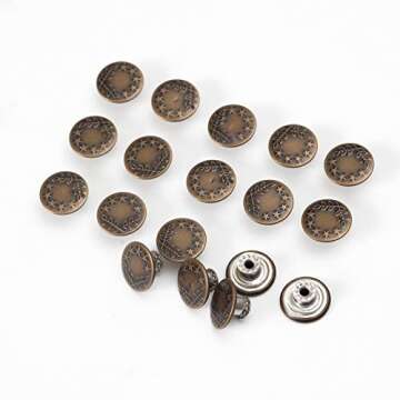 20 Sets 17mm Replacement Jeans Buttons Pants Metal Button Snap Denim Buttons Replacement Kit Suspender No Sew Buttons with Rivets