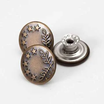 20 Sets 17mm Replacement Jeans Buttons Pants Metal Button Snap Denim Buttons Replacement Kit Suspender No Sew Buttons with Rivets