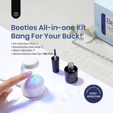 Beetles Gel Nail Kit Easy Nail Extension Set 500Pcs Beetles Gel X Pre shaped Medium Almond Nail Tips...