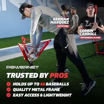 PowerNet Baseball & Softball Ball Caddy, Portable Batting Practice Caddy Holds up to 60 Baseballs, S...